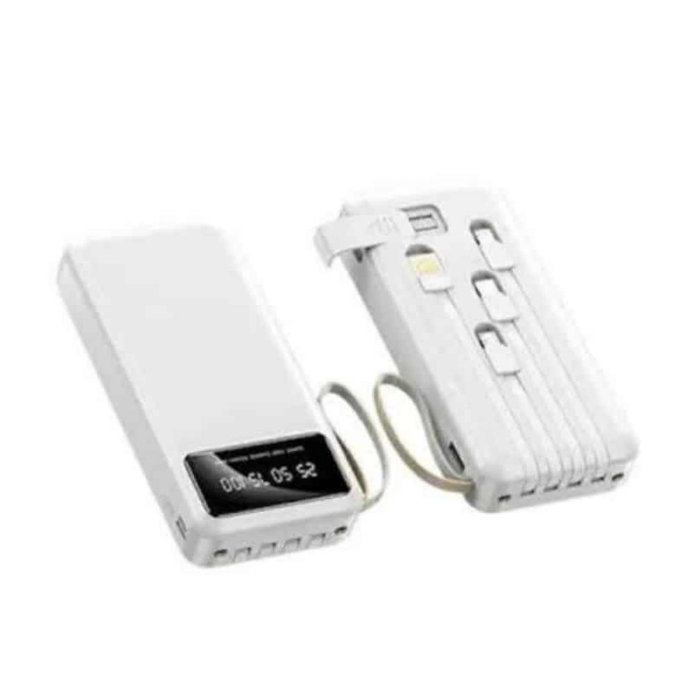 Beyaz 20.000 Mah Taşınabilir Çok Kablolu 4 Çıkışlı Dijital Göstergeli Powerbank