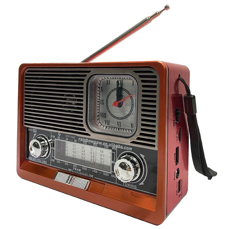 1647 Bluetooth Bağlantılı Saatli Fenerli Nostaljik Radyo