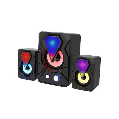E-1306 USB 2.1 Multimedya Subwoofer Hoparlör Seti RGB Işıklı 3'lü Speaker Sistemi Bilgisayar ve Laptop Uyumlu Telefon Destekli Masaüstü Ses Sistemi Bilgisayar Hoparlörü