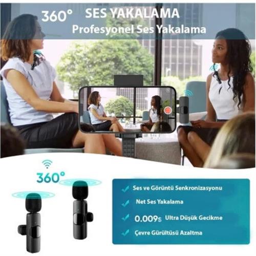 K11 2' Li Kablosuz Yaka Mikrofonu Typ-C Mini Taşınabilir Ses Video Kayıt Mikrofon